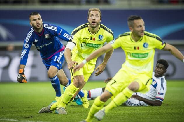 - GENT, BELGIUM: Lyon s goalkeeper Anthony Lopes, Gent s Laurent Depoitre and Gent s Danijel Milicevic reacts during the first game in the group stage of the Uefa Champions League competition, in group H, between Belgian first league soccer team KAA Gent and Olympique Lyon, in Gent, Wednesday 16 September 2015. JASPERxJACOBS x85279578x