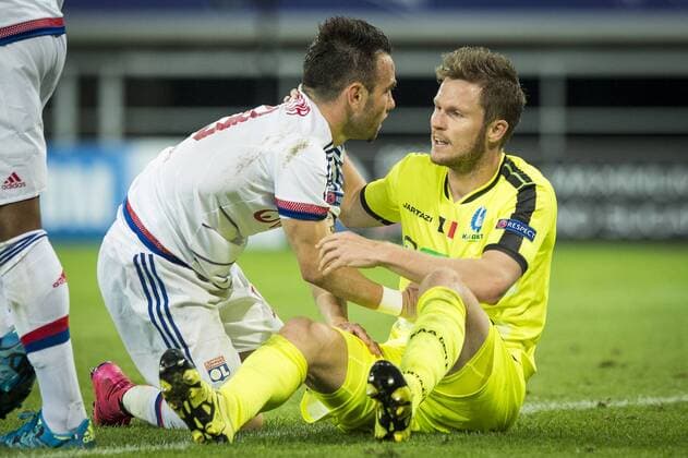 - GENT, BELGIUM: Lyon s Mathieu Valbuena and Gent s Lasse Nielsen pictured in action during the first game in the group stage of the Uefa Champions League competition, in group H, between Belgian first league soccer team KAA Gent and Olympique Lyon, in Gent, Wednesday 16 September 2015. JASPERxJACOBS x85281850x