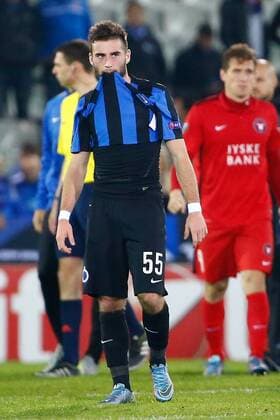 - BRUGGE, BELGIUM: Club s Tuur Dierckx pictured after losing a game between Club Brugge and Danish soccer team FC Midtjylland, in the gruop D, the second game in the group stage of the Uefa Europa League competition, Thursday 01 October 2015. KURTxDESPLENTER x85937778x