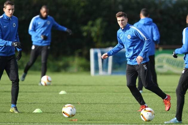 - BRUGGE, BELGIUM: Club s Hans Vanaken and Club s Thomas Meunier pictured during a training session of Belgian first division Club Brugge, in Brugge, Wednesday 25 November 2015. Tomorrow first league soccer club Club Brugge will play the fifth game in the group stage of the Uefa Europa League competition against Italian soccer club Napoli, in the group D. BRUNOxFAHY x87696520x