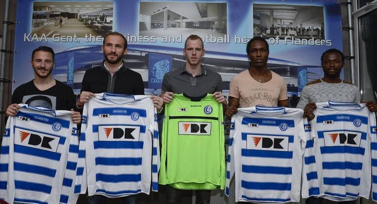 - GENT, BELGIUM: Gent s Danijel Milicevic, Gent s Ante Puljic, Gent s Matz Sels, Gent s Habib Habibou and Gent s Zie Diabate pictured during a press conference PK Pressekonferenz of Belgian first league soccer team KAA Gent to present five new players, Friday 17 January 2014, in Gent. DIRKxWAEM x51784338x