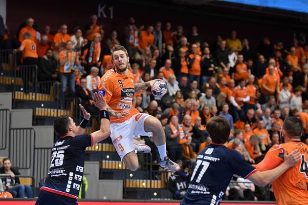 IFK Kristianstad - SG Flensburg-Handewitt, EHF Champions League; Kristianstad, 24.03.18 Kristianstad, 24.03.18, Handball, VELUX EHF Champions League, Saison 2017 2018, Achtelfinale, IFK Kristianstad - SG Flensburg-Handewitt : Stig Tore Moen Nilsen (IFK Kristianstad, 09), Rasmus Lauge Schmidt (SG Flensburg-Handewitt, 25), Magnus Roed (SG Flensburg-Handewitt, 77), Mario Lipovac (IFK Kristianstad, 04)