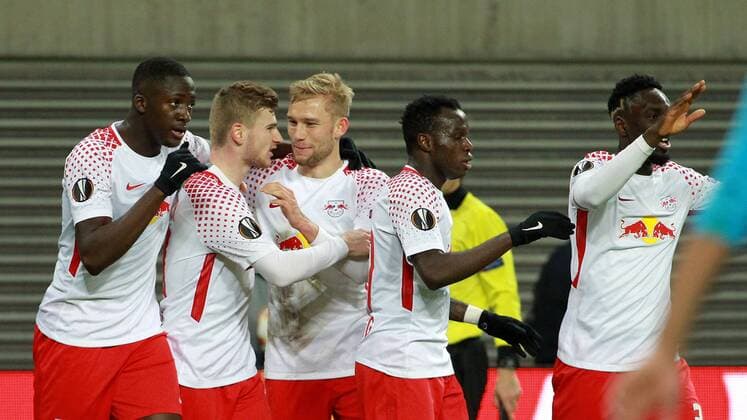 GER, Europa League, Viertelfinale, RasenBallsport Leipzig vs Besiktas Istanbul 05.04.18 , Leipzig, Red Bull Arena, GER, Saison 2017 2018, UEFA Europa League, Viertelfinale, RasenBallsport Leipzig vs Olympique Marseille im Bild Torjubel Leipzig nach dem Tor zum 1:0 durch Timo Werner