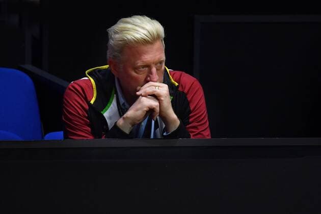 Boris BECKER (Head of Men sTennis), sitzt in sich gekehrt in der Loge,beobachtet das Geschehen,ernst,skeptisch, Einzelbild,angeschnittenes Einzelmotiv,Portraet,Portrait,Porträt. Tennis Fed Cup Halbfinale Deutschland-Tschechien, P O R S C H E A R E N A, Stuttgart am 21.04.2018.