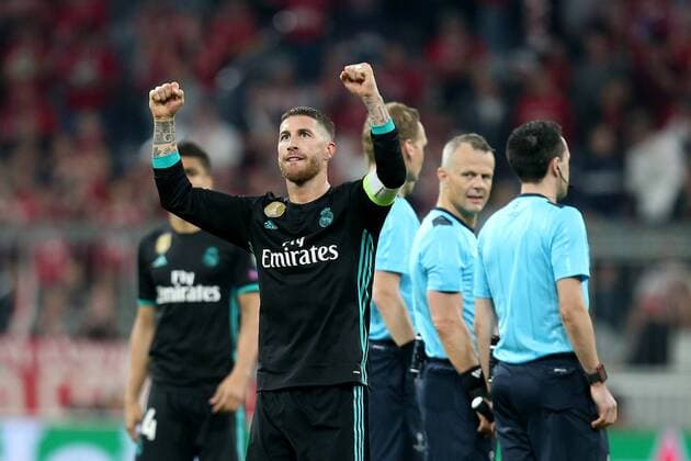Sergio Ramos ( Real Madrid CF 4 ) Jubelt nach dem Sieg, FC Bayern Muenchen vs. Real Madrid CF, Champions League, Halbfinale, Fussball, 25.04.2018, FC Bayern Muenchen vs. Real Madrid CF, Champions League, Halbfinale, Fussball, 25.04.2018 Muenchen Copyright: xLanger Eibner-Pressefotox EP_HLR