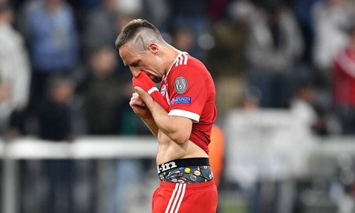 Franck Ribery (FC Bayern), enttäuscht nach dem Spiel FC Bayern München - Real Madrid UEFA-Champions League, CL, Halbfinale, 1 2 Finale, Hinspiel, Saison 2017 2018, Fußball, Fussball, soccer, Herren, Deutschland, Germany, München, 25.4.2017 Allianz Arena