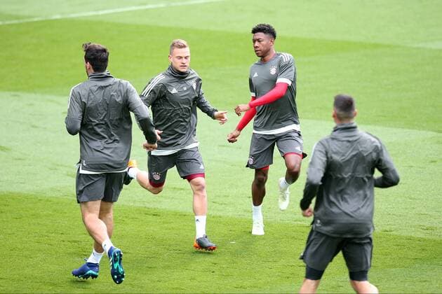 Mats Hummels (FC Bayern Muenchen 5) Joshua Kimmich (FC Bayern Muenchen 32) David Alaba (FC Bayern Muenchen 27) Sandro Wagner (FC Bayern Muenchen 2), Training, Real Madrid CF vs FC Bayern Muenchen, Champions League, Halbfinale, Fussball, 30.04.2018, Training, Real Madrid CF vs FC Bayern Muenchen, Champions League, Halbfinale, Fussball, 30.04.2018 Madrid Copyright: xLanger Eibner-Pressefotox EP_HLR