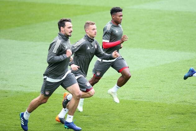 Mats Hummels (FC Bayern Muenchen 5) Joshua Kimmich (FC Bayern Muenchen 32) David Alaba (FC Bayern Muenchen 27), Training, Real Madrid CF vs FC Bayern Muenchen, Champions League, Halbfinale, Fussball, 30.04.2018, Training, Real Madrid CF vs FC Bayern Muenchen, Champions League, Halbfinale, Fussball, 30.04.2018 Madrid Copyright: xLanger Eibner-Pressefotox EP_HLR