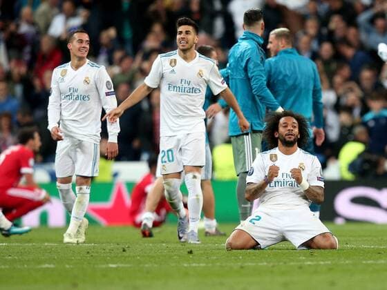 Lucas Vazquez ( Real Madrid CF 17 ) Marco Asensio ( Real Madrid CF 20 ) Marcelo ( Real Madrid CF 12 ) nach dem weiterkommen, Real Madrid CF vs FC Bayern Muenchen, Champions League, Halbfinale, Fussball, 01.05.2018, Real Madrid CF vs FC Bayern Muenchen, Champions League, Halbfinale, Fussball, 01.05.2018 Madrid Copyright: xLanger Eibner-Pressefotox EP_HLR