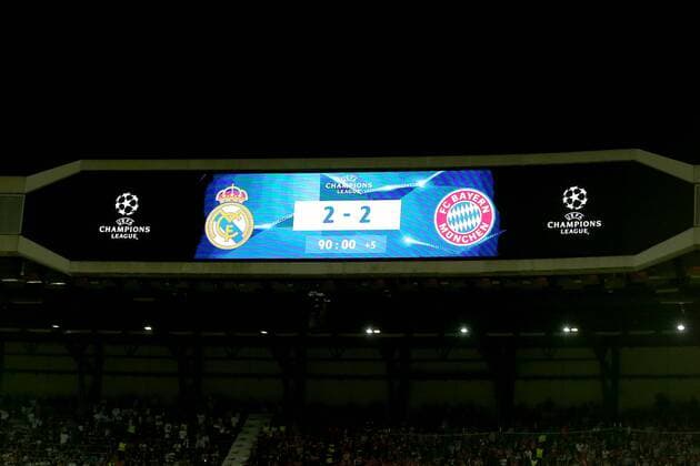 Anzeigetafel mit dem Endstand, Real Madrid CF vs FC Bayern Muenchen, Champions League, Halbfinale, Fussball, 01.05.2018, Real Madrid CF vs FC Bayern Muenchen, Champions League, Halbfinale, Fussball, 01.05.2018 Madrid Copyright: xLanger Eibner-Pressefotox EP_HLR