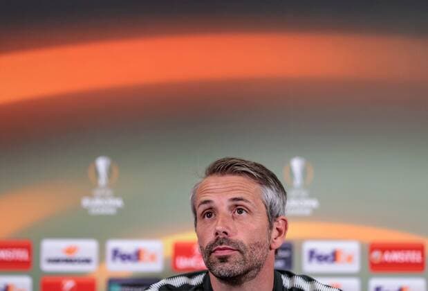 02.05.2018, Red Bull Arena, Salzburg, AUT, UEFA EL, FC Salzburg vs Olympique Marseille, Halbfinale, Rueckspiel, Pressekonferenz, im Bild Trainer Marco Rose (FC Salzburg) Coach Marco Rose (FC Salzburg) during Pressconference before the UEFA Europa League Semifinal, 2nd Leg Match between FC Salzburg and Olympique Marseille at the Red Bull Arena in Salzburg, Austria on 2018 05 02. Salzburg