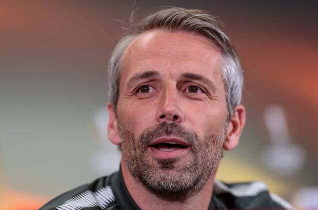 02.05.2018, Red Bull Arena, Salzburg, AUT, UEFA EL, FC Salzburg vs Olympique Marseille, Halbfinale, Rueckspiel, Pressekonferenz, im Bild Trainer Marco Rose (FC Salzburg) Coach Marco Rose (FC Salzburg) during Pressconference before the UEFA Europa League Semifinal, 2nd Leg Match between FC Salzburg and Olympique Marseille at the Red Bull Arena in Salzburg, Austria on 2018 05 02. Salzburg