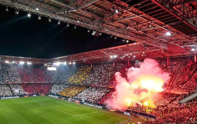 03.05.2018, Red Bull Arena, Salzburg, AUT, UEFA EL, FC Salzburg vs Olympique Marseille, Halbfinale, Rueckspiel, im Bild Uebersicht Choreographie during the UEFA Europa League Semifinal, 2nd Leg Match between FC Salzburg and Olympique Marseille at the Red Bull Arena in Salzburg, Austria on 2018 05 03. Salzburg