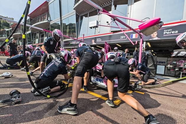 Hektik in der Box bei Sahara Force India F1 Team, Grosser Preis von Monaco 2018, Rennen, Motorsport, Formel 1, 26.05.2018, Grosser Preis von Monaco 2018, Rennen, Motorsport, Formel 1, 26.05.2018 Monte Carlo Copyright: xIllman Eibner-Pressefotox EP_Illmann