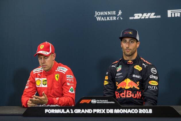 v.l. Sebastian Vettel (Ferrari) Daniel Ricciardo, (Aston Martin Red Bull Racing) Grosser Preis von Monaco 2018, Rennen, Motorsport, Formel 1, 26.05.2018, Grosser Preis von Monaco 2018, Rennen, Motorsport, Formel 1, 26.05.2018 Monte Carlo Copyright: xIllman Eibner-Pressefotox EP_Illmann
