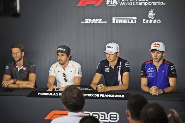 Fia Pressekonferenz mit Romain Grosjean (Haas F1 Team), Fernando Alonso (McLaren Honda), Esteban Ocon (Sahara Force India F1 Team) und Pierre Gasly (Scuderia Toro Rosso), Grosser Preis von Frankreich 2018, Rennen, Motorsport, Formel 1, 21.06.2018, Grosser Preis von Frankreich 2018, Rennen, Motorsport, Formel 1, 21.06.2018 Le Castellet Copyright: xIllman Eibner-Pressefotox EP_eer