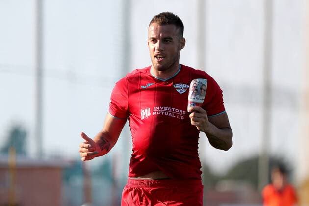Fußball, EL Qualifikation, Balzan FC - FK Keshla 12 07 2018 - Centenary Stadium, Ta Qali, Malta UEFA Europa League 2018 2019 First Qualifying Round, First Leg Balzan FC striker Bojan Kaljevic celebrates scoring during the UEFA Europa League, First Qualifying Round, first leg match between Balzan FC of Malta and Kesla FK from Azerbaijan at the Centenary Stadium, Ta Qali, Malta on 12 July, 2018. Balzan FC won the first leg 4-1. Balzan FC v Kesla FK - UEFA Europa League 2018 19 UEL_18_19