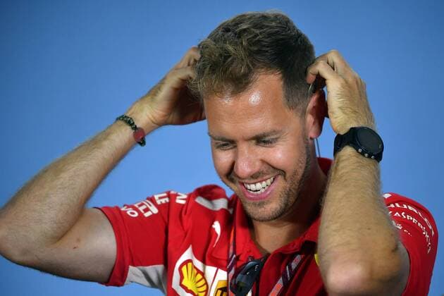 Sebastian VETTEL,GER (Scuderia Ferrari), Aktion,Einzelbild,angeschnittenes Einzelmotiv,Portraet,Portrait,Porträt, Gestik, Pressekonferenz. Formel 1:GP von DeutschlandDeutschland,Hockenheimring,Saison 2018,am 19.07.2018.
