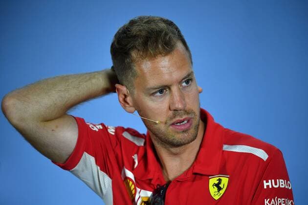 Sebastian VETTEL,GER (Scuderia Ferrari), Aktion,Einzelbild,angeschnittenes Einzelmotiv,Portraet,Portrait,Porträt, Gestik, Pressekonferenz. Formel 1:GP von DeutschlandDeutschland,Hockenheimring,Saison 2018,am 19.07.2018.