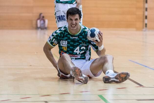 Nemanja Zelenovic (Frisch Auf Goeppingen 42), am Boden mit verzertem Gesicht, FRISCH AUF! Goeppingen vs. SG BBM Bietigheim , Reichstadt-Pokal 2018, Handballl, DKB, Herren, 1.Bundesliga, Saison 18 19, GER, 20.07.2018, FRISCH AUF! Goeppingen vs. SG BBM Bietigheim , Reichstadt-Pokal 2018, Handballl, DKB, Herren, 1.Bundesliga, Saison 18 19, GER, 20.07.2018 Leinfelden-Echterdingen Copyright: xEIBNER WolfgangxFrankx EP_WFK