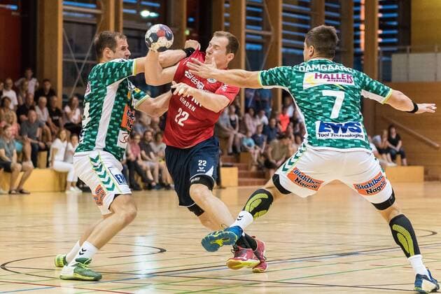 Kresimir Kozina (Frisch Auf Goeppingen 44), Jonas Link (SG BBM Bietigheim 22), Allan Damgaard (Frisch Auf Goeppingen 07), FRISCH AUF! Goeppingen vs. SG BBM Bietigheim , Reichstadt-Pokal 2018, Handballl, DKB, Herren, 1.Bundesliga, Saison 18 19, GER, 20.07.2018, FRISCH AUF! Goeppingen vs. SG BBM Bietigheim , Reichstadt-Pokal 2018, Handballl, DKB, Herren, 1.Bundesliga, Saison 18 19, GER, 20.07.2018 Leinfelden-Echterdingen Copyright: xEIBNER WolfgangxFrankx EP_WFK