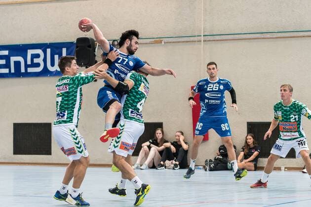 Allan Damgaard (Frisch Auf Goeppingen 07), Pouya (VfL Gummersbach 77), Tim Kneule (Frisch Auf Goeppingen 04), Frisch AUF! Goeppingen vs VfL Gummersbach , 53. Esslinger Marktplatzturnier, Reichstadt-Pokal 2018, Handballl, DKB, Herren, 1.Bundesliga, Saison 18 19, GER, 21.07.2018, Frisch AUF! Goeppingen vs VfL Gummersbach , 53. Esslinger Marktplatzturnier, Reichstadt-Pokal 2018, Handballl, DKB, Herren, 1.Bundesliga, Saison 18 19, GER, 21.07.2018 Esslingen Copyright: xEIBNER WolfgangxFrankx EP_WFK