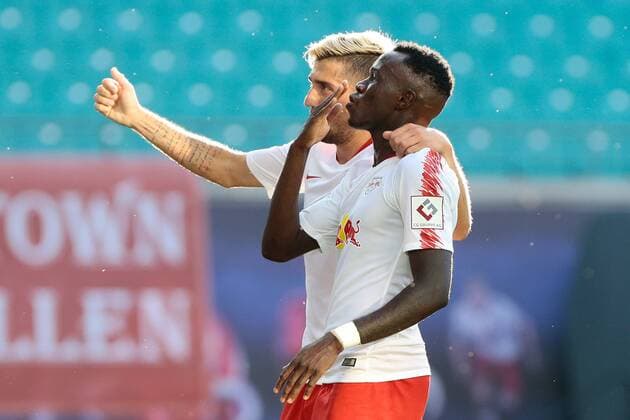 26.07.2018, xtgx, Fussball Europa League Qualifikation 2.Runde, RB Leipzig - BK Haecken emspor, v.l. Kevin Kampl (Leipzig, 44), Bruma (Leipzig, 17) Jubel, Torjubel, jubelt über das Tor, celebrate the goal, celebration nach 1:0 Leipzig