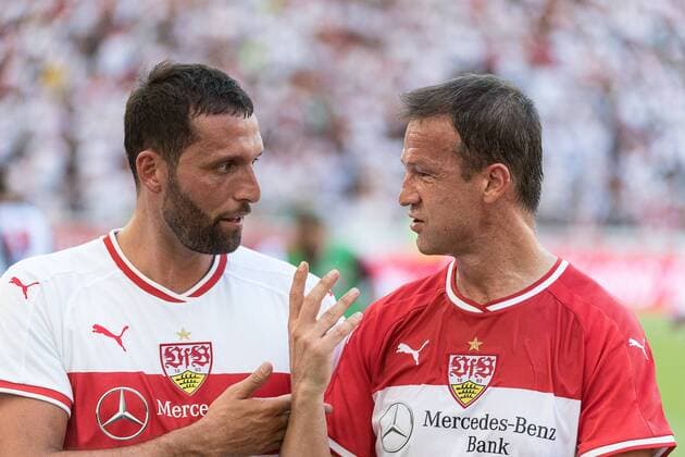 Kevin Kuranyi, Fredi Bobic, Spiel der Legenden vor dem Spiel, VFB Stuttgart gegen Atletico Madrid, Tag des Brustrings, Fussball, 1. Bundesliga, Testspiel, 2018 2019, 05.08.2018, Spiel der Legenden vor dem Spiel, VFB Stuttgart gegen Atletico Madrid, Tag des Brustrings, Fussball, 1. Bundesliga, Testspiel, 2018 2019, 05.08.2018 Stuttgart Copyright: xEIBNER SaschaxWaltherx EP_SWA