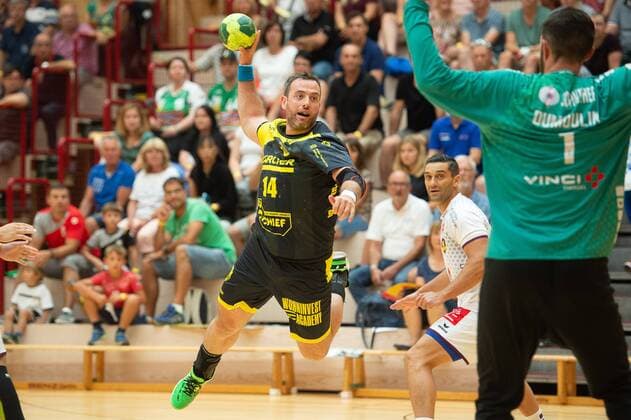 14 Simon Baumgarten (TVB 1898 Stuttgart), HBC Nantes vs. TVB 1898 Stuttgart, Sparkassencup 2018, Handball, Herren, 1.Bundesliga, Ligue Nationale de Handball, 11.08.2018, GER, Sparkassen-Cup 2018, Ehingen, Handball, 11.08.2018 Ehingen Copyright: xEIBNER Michael_Schmidtx EP_MST