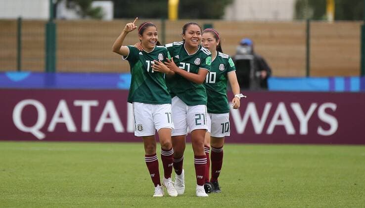12.08.2018, xcex Frankreich, Saint-Malo, Fussball, Frauenfussball, FIFA U20 WM der Frauen, U-20 Women s World Cup England gegen Mexiko Torjubel Mexiko, Jubel, Freude, Emotionen, Goal celebration