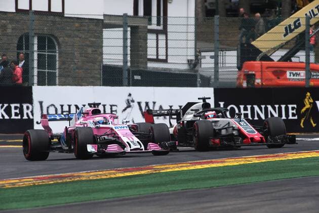 Photo4 LaPresse 25 08 2018 Spa - Francorchamps, Belgium Grand Prix Formula One Belgium 2018 In the pic: Sergio Perez (MEX) Racing Point Force India F1 VJM11 and Romain Grosjean (FRA) Haas F1 Team VF-18 Copyright: xPhoto4 LaPressex