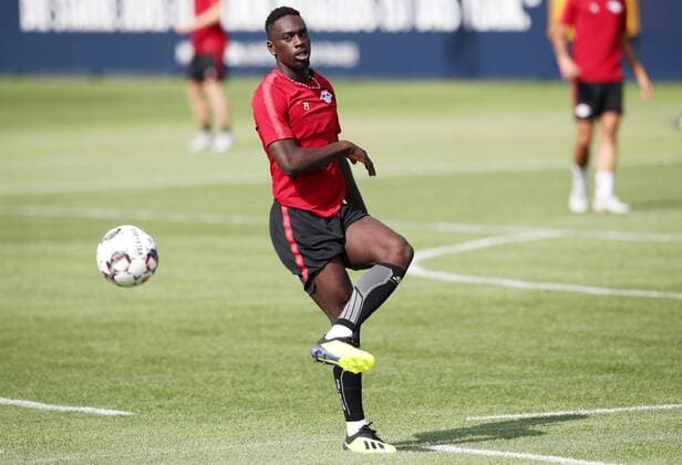 RB Leipzig - Training Euro League Quali Leipzig, 29.08.2018, RBL Trainingszentrum, Fussball, GER , Qualifikation zur UEFA Europa League, Play off , RB LEIPZIG - Training am Vortag des Rückpiels gegen Sorja Luhansk. , Im Bild: Jean-Kevin Augustin (29, RB Leipzig) ,