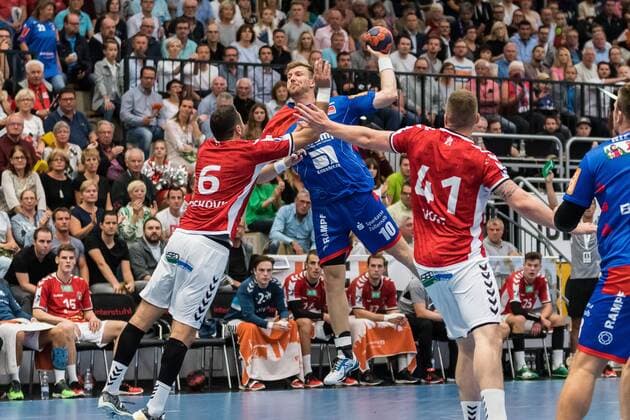 Blazenko Lackovic (Handball Sportverein Hamburg 06), Lars Friedrich (HBW Balingen-Weilstetten 10), Dominik Vogt (Handball Sportverein Hamburg 41), HBW Balingen-Weilstetten vs. Handball Verein Hamburg, Handballl, DKB, Herren, 2.Bundesliga, 2. Spieltag, Saison 18 19, GER, 31.08.2018, HBW Balingen-Weilstetten vs. Handball Sport Verein Hamburg, Handballl, DKB, Herren, 2.Bundesliga, 2. Spieltag, Saison 18 19, GER, 31.08.2018 Balingen Copyright: xEIBNER WolfgangxFrankx EP_WFK