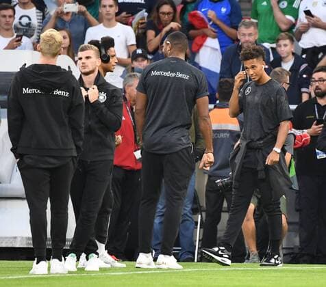 Fussball, Herren, Saison 2018 19, Nations League, Länderspiel in München, Deutschland - Frankreich, v. l. Jullian Brandt (Deutschland), Timo Werner (Deutschland), Jonathan Tah (Deutschland), Thilo Kehrer (Deutschland) vor dem Spiel, 06.09.2018, Copyright: xMatthiasxKochx