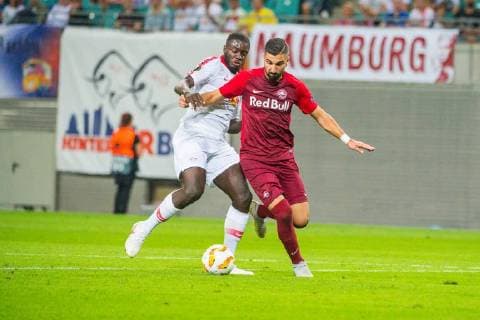 GER, UEFA Europa League, RB Leipzig (GER) vs. FC Salzburg (AUT) 20.09.2018, Red Bull Arena, Leipzig, GER, UEFA Europa League, RB Leipzig (GER) vs. FC Salzburg (AUT), im Bild Dribbeling des Torschuetzen zum 0:1 für den FC Salzburg durch Munas Dabbur ( 9, FC Salzburg),