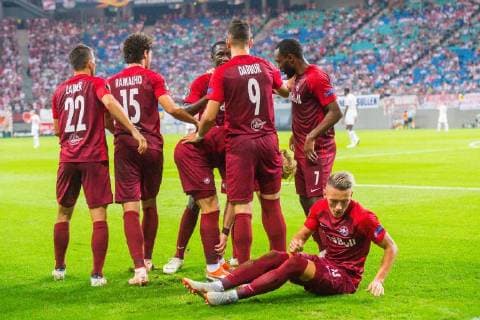 GER, UEFA Europa League, RB Leipzig (GER) vs. FC Salzburg (AUT) 20.09.2018, Red Bull Arena, Leipzig, GER, UEFA Europa League, RB Leipzig (GER) vs. FC Salzburg (AUT), im Bild Jubel des Torschuetzen zum 0:1 für den FC Salzburg durch Munas Dabbur ( 9, FC Salzburg),