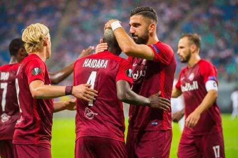 GER, UEFA Europa League, RB Leipzig (GER) vs. FC Salzburg (AUT) 20.09.2018, Red Bull Arena, Leipzig, GER, UEFA Europa League, RB Leipzig (GER) vs. FC Salzburg (AUT), im Bild Jubel des Torschuetzen zum 0:2 für den FC Salzburg durch Amadou Haidara ( 4, FC Salzburg),