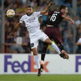 Fussball Europa League 2018 - 2019 20.09.2018, Fussball Europa League, UEFA Europa League, 2018-2019, Gruppenphase, Gruppe F, Spieltag 1, Luxemburg, Stade Josy Barthel, Luxemburg (LUX) - F91 Dudelange, Düdelingen, AC Mailand, Milan, AC Milan (ITA) vl: Aniss El Hriti (F91 Duedelingen - 39) - Andrea Bertolacci (AC Mailand, Milan 16)
