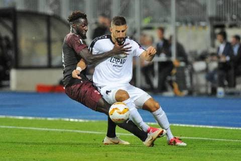 Andrea Bertolacci, AC Milan- 16, und Aniss El Hriti, F91 Dudelange- 39, beim Europa League Spiel zwischen dem F 91 Dudelange, Luxemburg und dem AC Mailand, Italien, am 20.09.18, F 91 Dudelange, Luxemburg vs AC Mailand, Italien, Europa League, Luxemburg Copyright: xEIBNER PeterxFranzx EP_PFZ