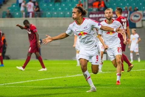 GER, UEFA Europa League, RB Leipzig (GER) vs. FC Salzburg (AUT) 20.09.2018, Red Bull Arena, Leipzig, GER, UEFA Europa League, RB Leipzig (GER) vs. FC Salzburg (AUT), im Bild Jubel nach dem 2:2 Ausgleichstreffer durch Yussuf Poulsen ( 9, RB Leipzig),