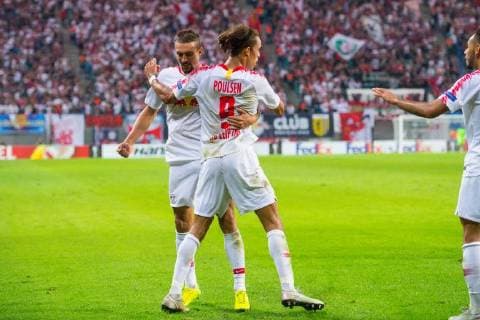 GER, UEFA Europa League, RB Leipzig (GER) vs. FC Salzburg (AUT) 20.09.2018, Red Bull Arena, Leipzig, GER, UEFA Europa League, RB Leipzig (GER) vs. FC Salzburg (AUT), im Bild Jubel nach dem 2:2 Ausgleichstreffer durch Yussuf Poulsen ( 9, RB Leipzig),