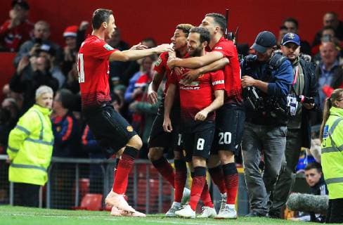 Manchester United ManU s Juan Mata celebrates after scoring his teams first goal during the Carabao Cup Third Round match at Old Trafford Stadium, Manchester. Picture date 25th September 2018. Picture credit should read: Matt McNulty Sportimage EDITORIAL USE ONLY. No use with unauthorised audio, video, data, fixture lists, club league logos or live services. Online in-match use limited to 120 images, no video emulation. No use in betting, games or single club league player publications.