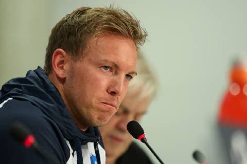 Julian Nagelsmann (Trainer, Cheftrainer, Hoffenheim), Einzelbild, Aktion, Action, Porträt, Portrait, bei der Pressekonferenz, PK, press conference PK Pressekonferenz Pressetermin, Medientermin, Fussball, UEFA Champions League, Pressekonferenz TSG 1899 Hoffenheim,