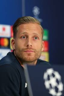 Oliver Baumann (Torwart, Hoffenheim, 1), Einzelbild, Aktion, Action, Porträt, Portrait, bei der Pressekonferenz, PK, press conference PK Pressekonferenz Pressetermin, Medientermin, Fussball, UEFA Champions League, Pressekonferenz TSG 1899 Hoffenheim,