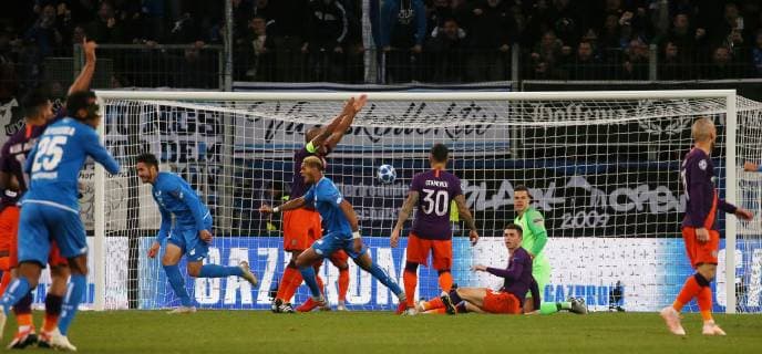 1-0 durch Ishak BELFODIL (19, 1899 Hoffenheim) links gegen Ederson Morales (goalkeeper Manchester City), torjubel, UEFA Champions League, TSG 1899 Hoffenheim vs. Manchester City, Groupe F, Matchday 2, October, 02 2018, Wirsol Rhein Neckar Arena, Germany, YmdY, ** DFL DFL regulations prohibit any use of photographs as image sequences and or quasi-video. ** TSG 1899 Hoffenheim - Manchester City