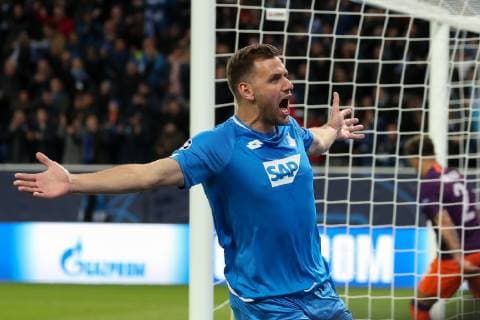 Adam Szalai (Hoffenheim, 28), jubelt über das Tor zum 1:0, Jubel, Torjubel, Torerfolg, celebrate the goal, goal, celebration, Jubel ueber das Tor, optimistisch, Action, Aktion, Fussball, UEFA Champions League, TSG 1899 Hoffenheim - Manchester City FC,