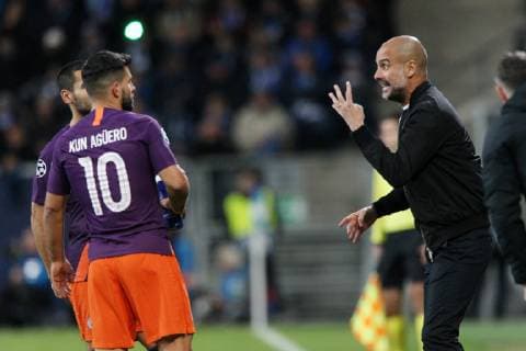 Sergio Agueero Agüero (10, Manchester City), Pep Guardiola (Coach Manchester City), UEFA Champions League, TSG 1899 Hoffenheim vs. Manchester City, Groupe F, Matchday 2, October, 02 2018, Wirsol Rhein Neckar Arena, Germany, YmdY, ** DFL DFL regulations prohibit any use of photographs as image sequences and or quasi-video. ** TSG 1899 Hoffenheim - Manchester City