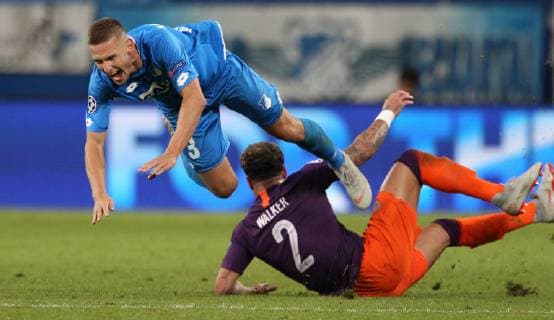 foul by Kyle Walker (2, Manchester City) at Pavel KADERABEK (3, 1899 Hoffenheim). UEFA Champions League, TSG 1899 Hoffenheim vs. Manchester City, Groupe F, Matchday 2, October, 02 2018, Wirsol Rhein Neckar Arena, Germany, YmdY, ** DFL DFL regulations prohibit any use of photographs as image sequences and or quasi-video. ** TSG 1899 Hoffenheim - Manchester City