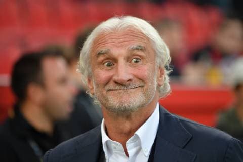 GER, UEFA EL, Bayer 04 Leverkusen (GER) vs. AEK Larnaka (CYP) 04. 10.2018, BayArena, Leverkusen, Europaleque, Vorrunde, GER, UEFA EL, Bayer 04 Leverkusen (GER) vs. AEK Larnaka (CYP), DFL regulations prohibit any use of photographs as image sequences and or quasi-video im Bild picture shows: Rudi Völler Voeller Geschaeftsfuehrer (Bayer 04 Leverkusen),