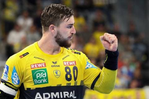 Jannik Kohlbacher (RNL, 80) ballt die Faust, jubelt über ein Tor, Jubel, Torjubel, Torerfolg, celebrate the goal, goal, celebration, Jubel ueber das Tor, optimistisch, Spielszene, Highlight, Action, Aktion, Handball, DKB Bundesliga, Rhein-Neckar Löwen - THW Kiel,